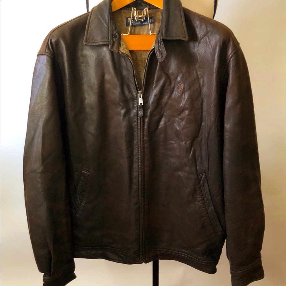 Ralph Lauren men’s brown leather bomber jacket LRG